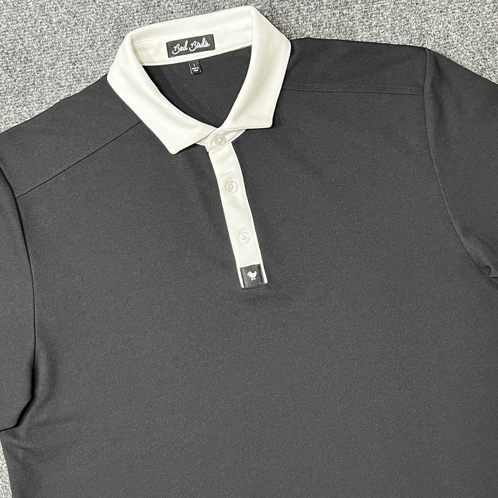 Men's Bad Birdie Golf "Tux" Polo Shirt, Black/White Collar, Size Large